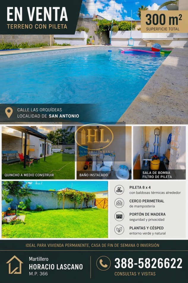 VENDO TERRENO CON PILETA EN SAN ANTONIO